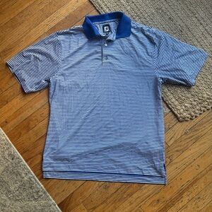 FootJoy Men's Blue and White Striped Performance Polo size: Medium